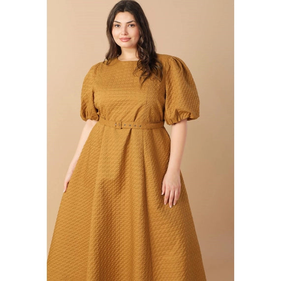 DORCAS Plus Size Textured Midi Dress - Camel