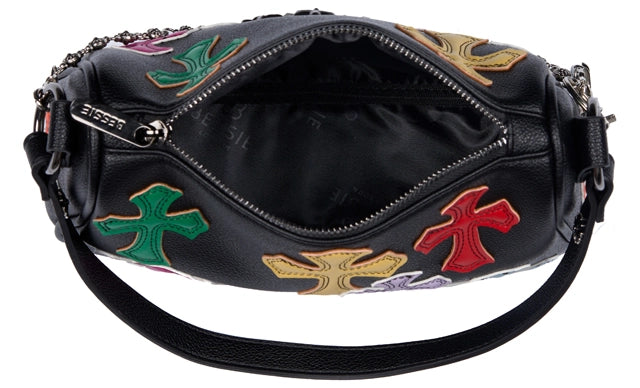 Bessie London Cross Appliqué Shoulder Bag - Black