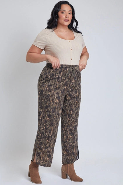 YMI Plus Size Wide Leg Pant with Side Slit Hem - Multi
