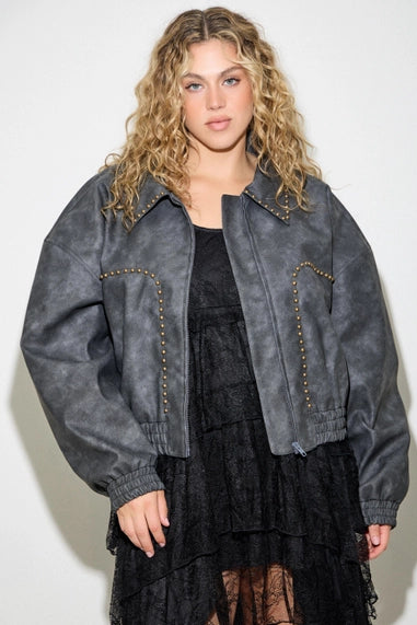 Baevely (Plus) Zip Up Jacket with Studs