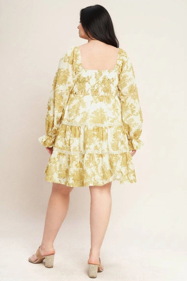 Flying Tomato Plus Size Printed Woven Mini Dress - OFF WHITE YELLOW