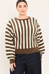 Flying Tomato Dolman Sleeve Sweater Knit Top - Brown/Ivory