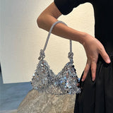 PEACH ACCESSORIES Sparkle and Shine Silver Fringe Bag - Gold