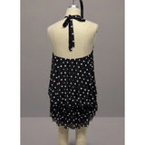Curve Market Plus Size Polka Dot Mesh Halter Neck Drop Waist Mini Dress