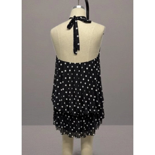 Curve Market Plus Size Polka Dot Mesh Halter Neck Drop Waist Mini Dress