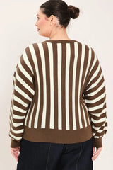 Flying Tomato Dolman Sleeve Sweater Knit Top - Brown/Ivory