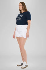 Kan Can USA Plus High Rise Distressed SHORTS - White