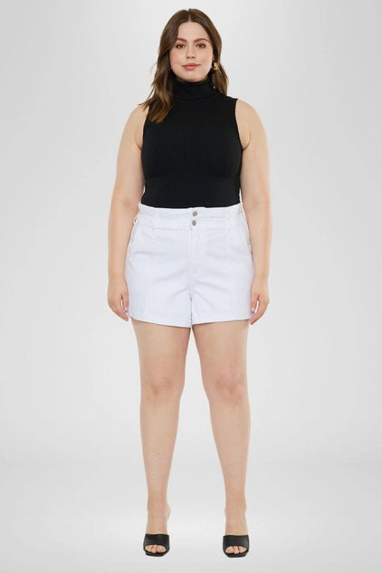 Kan Can USA Plus High Rise Zip Fly Paperbag SHORTS - White