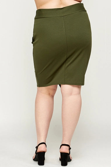 Haute Fox Plus Size Asymmetrical Pencil Skirt with Buttons - Olive