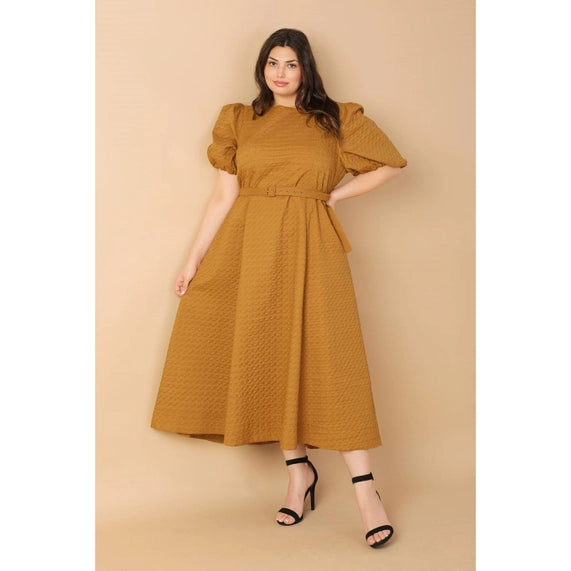 DORCAS Plus Size Textured Midi Dress - Camel