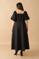 Flying Tomato Plus Size Square Neckline Textured Woven Midi Dress - Black