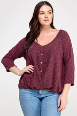 Haute Fox Plus Size Hacci Sweater Knit Button Down Drape Top