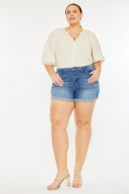 Kan Can USA Plus High Rise Cuffed Shorts JEANS - Medium Wash