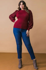 FLYING TOMATO Plus Size Solid Knit Sweater Top