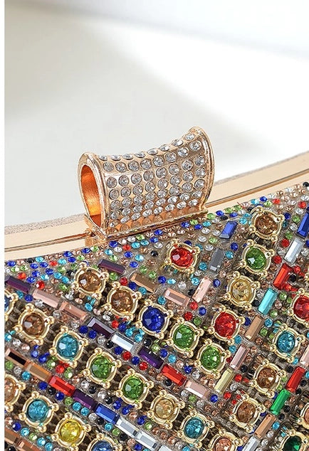 PEACH ACCESSORIES Crystals Stones Evening Clutch Bag - Rainbow