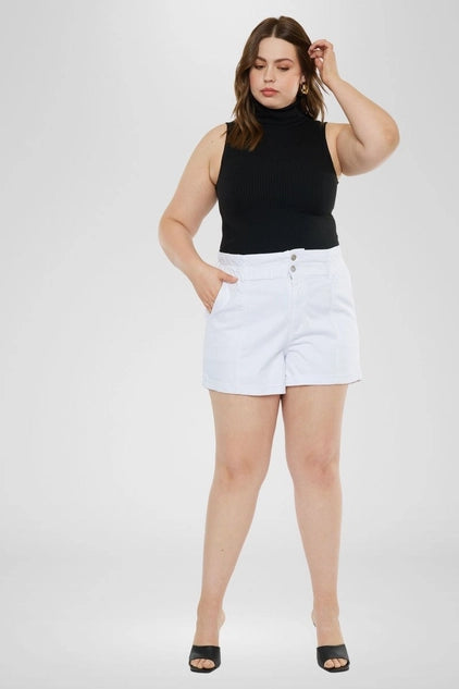 Kan Can USA Plus High Rise Zip Fly Paperbag SHORTS - White