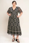 Flying Tomato Plus Size V neckline Woven Lace Midi Dress - Black
