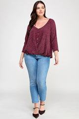 Haute Fox Plus Size Hacci Sweater Knit Button Down Drape Top