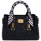 Bessie London Checkerboard Buckle Tote with Scarf