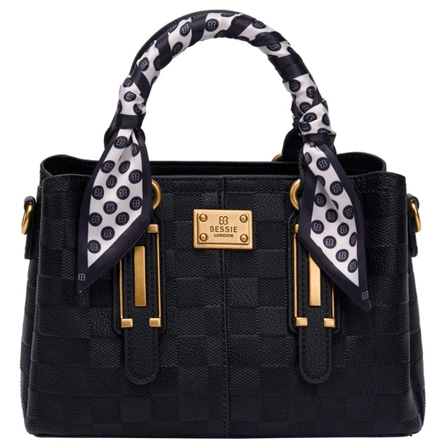 Bessie London Checkerboard Buckle Tote with Scarf