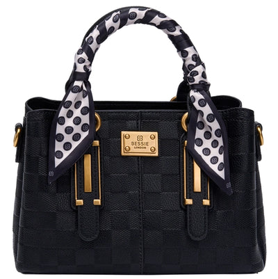 Bessie London Checkerboard Buckle Tote with Scarf
