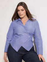 WOJCOR Plus Size Striped Woven Shirt with Silver Button Detail - Navy
