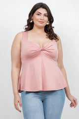 Haute Fox Plus Size Twist Front Peplum Tank Top