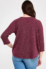 Haute Fox Plus Size Hacci Sweater Knit Button Down Drape Top