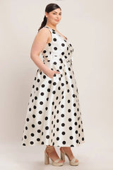 Flying Tomato Plus Size Side Tie Printed Woven Midi Dress - Ivory