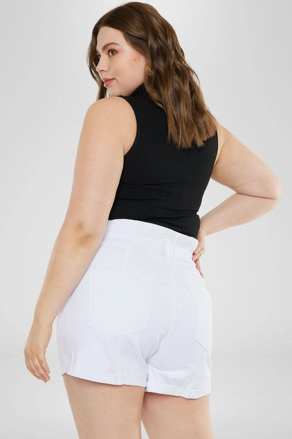 Kan Can USA Plus High Rise Zip Fly Paperbag SHORTS - White