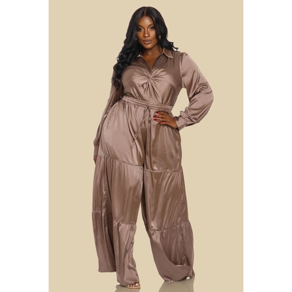 DORCAS Plus Twist Front Neck Lsv Tired Jumpsuit