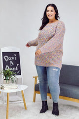 Davi & Dani Plus - Confetti Speckled Knit Tunic Sweater - Mauve Multi