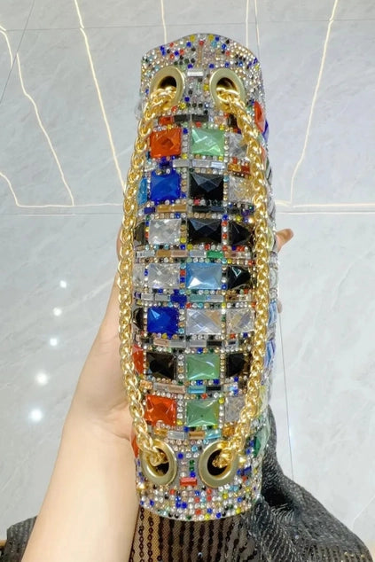 PEACH ACCESSORIES Geometric Rhinestone Clutch - Multi
