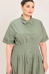 Flying Tomato Plus Size Collar Solid Woven Midi Dress - Olive