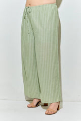Baevely (Plus) Pinstripe Elastic Waist Tie Pant - MATCHA/IVORY
