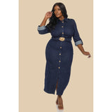 DORCAS Plus Elastic Belt Midi Stretch Denim Dress