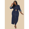 Plus Elastic Belt Midi Stretch Denim Dress