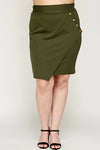Haute Fox Plus Size Asymmetrical Pencil Skirt with Buttons - Olive