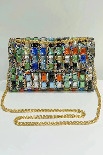 PEACH ACCESSORIES Geometric Rhinestone Clutch - Multi