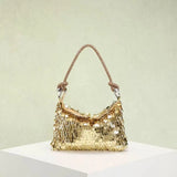 PEACH ACCESSORIES Sparkle and Shine Silver Fringe Bag - Gold