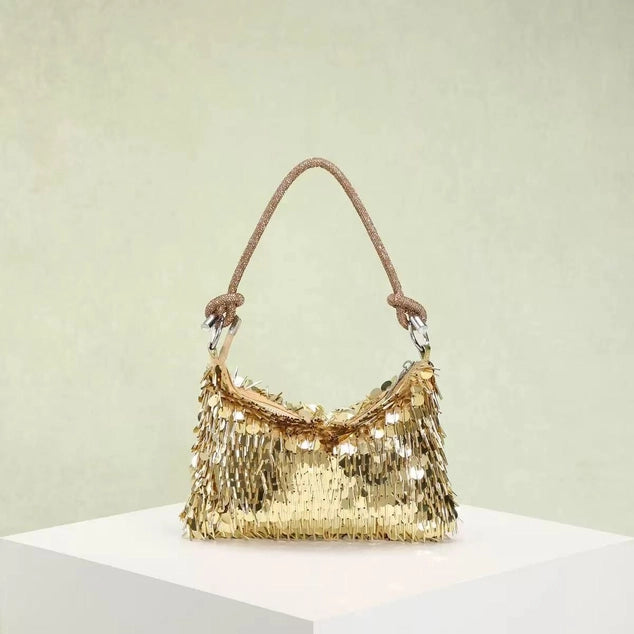 PEACH ACCESSORIES Sparkle and Shine Silver Fringe Bag - Gold