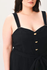 Flying Tomato Plus Size Sweetheart Neckline Solid Woven Midi Dress - Black