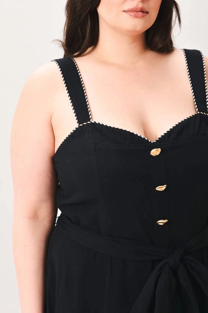 Flying Tomato Plus Size Sweetheart Neckline Solid Woven Midi Dress - Black