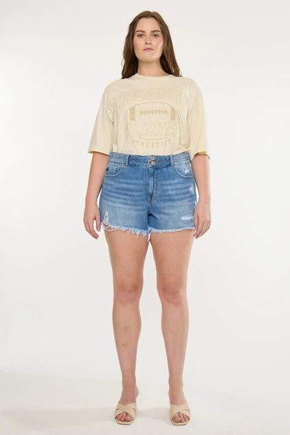 Kan Can USA Plus High Rise Double Band Mom SHORTS - Medium Wash