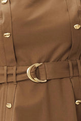 Flying Tomato Plus Size Straight Neckline Solid Woven Midi Dress - Brown