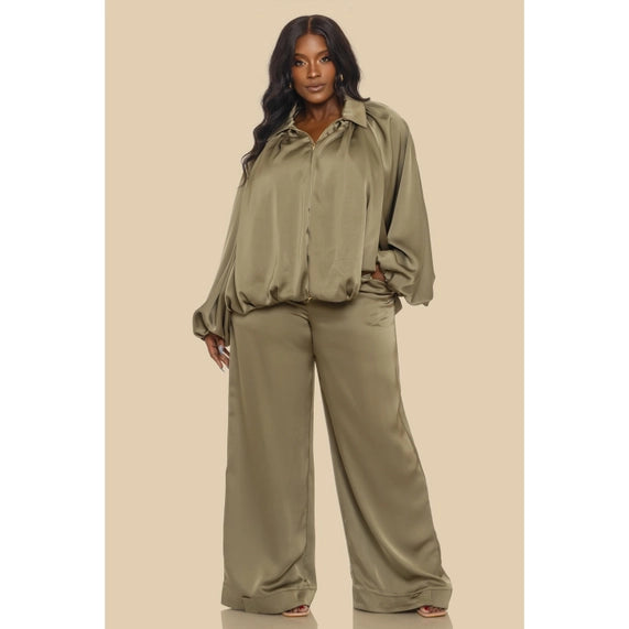 DORCAS Plus Puffed Bomber Jacket Pants Set
