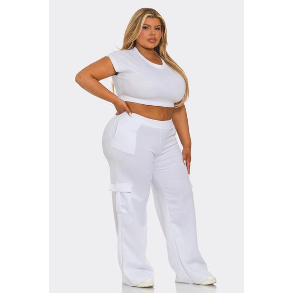 DORCAS Plus Size Cargo Pants Set -White