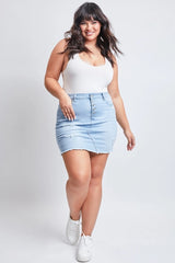 YMI Plus Exposed Button Fray Hem Skirt - Light Blue