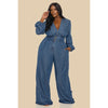 DORCAS Plus Lsv Washed Dark Denim Jumpsuit