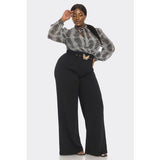 DORCAS Plus Front Necktie Long Sleeve Gold Belt Jumpsuit